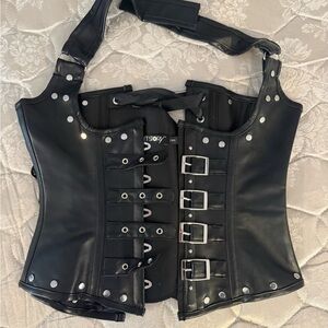 New Black Leather Look PU Underbust With Halter Strap size US 4